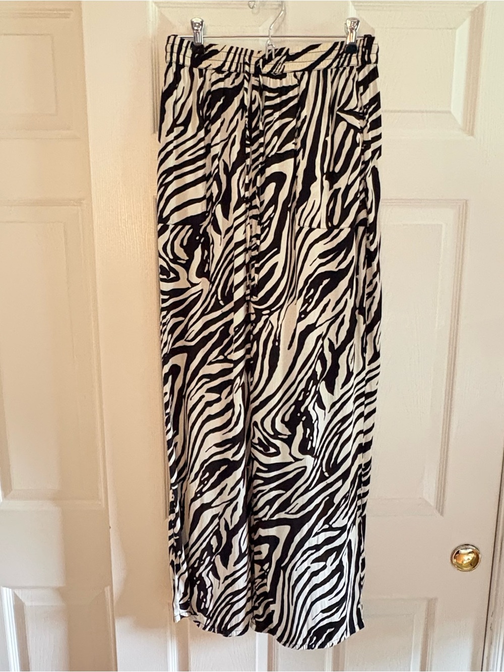 Unbranded Women Wide Leg Pants Zebra Black White Medium Polyester